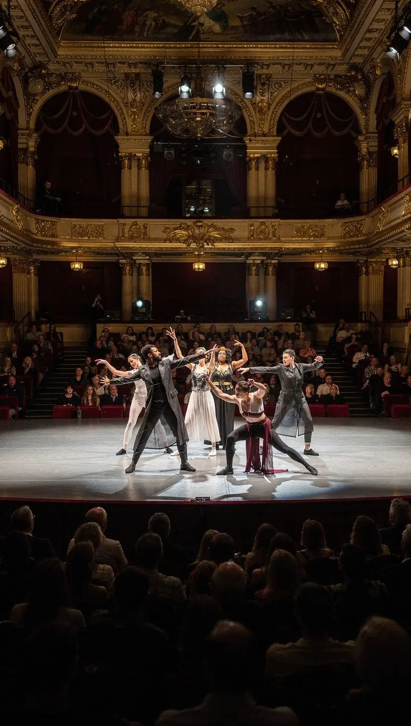 Zwei Tänzerinnen, die anmutig eine Ballett-Choreografie im Freien aufführen.