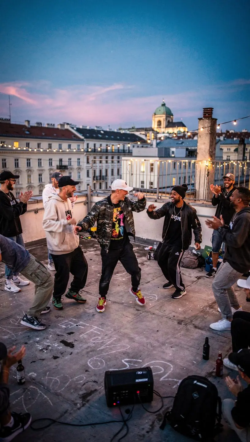 Eine Lehrerin, die eine zeitgenössische Tanztechnik in einem Online-Kurs demonstriert.