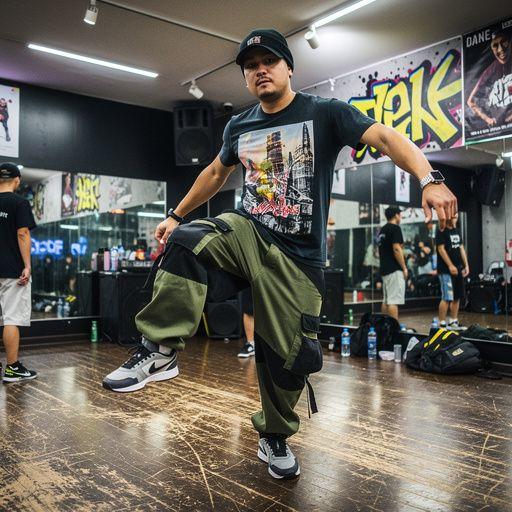 Tanzschüler üben in einem virtuellen Klassenraum mit einem Computer und Notizen.